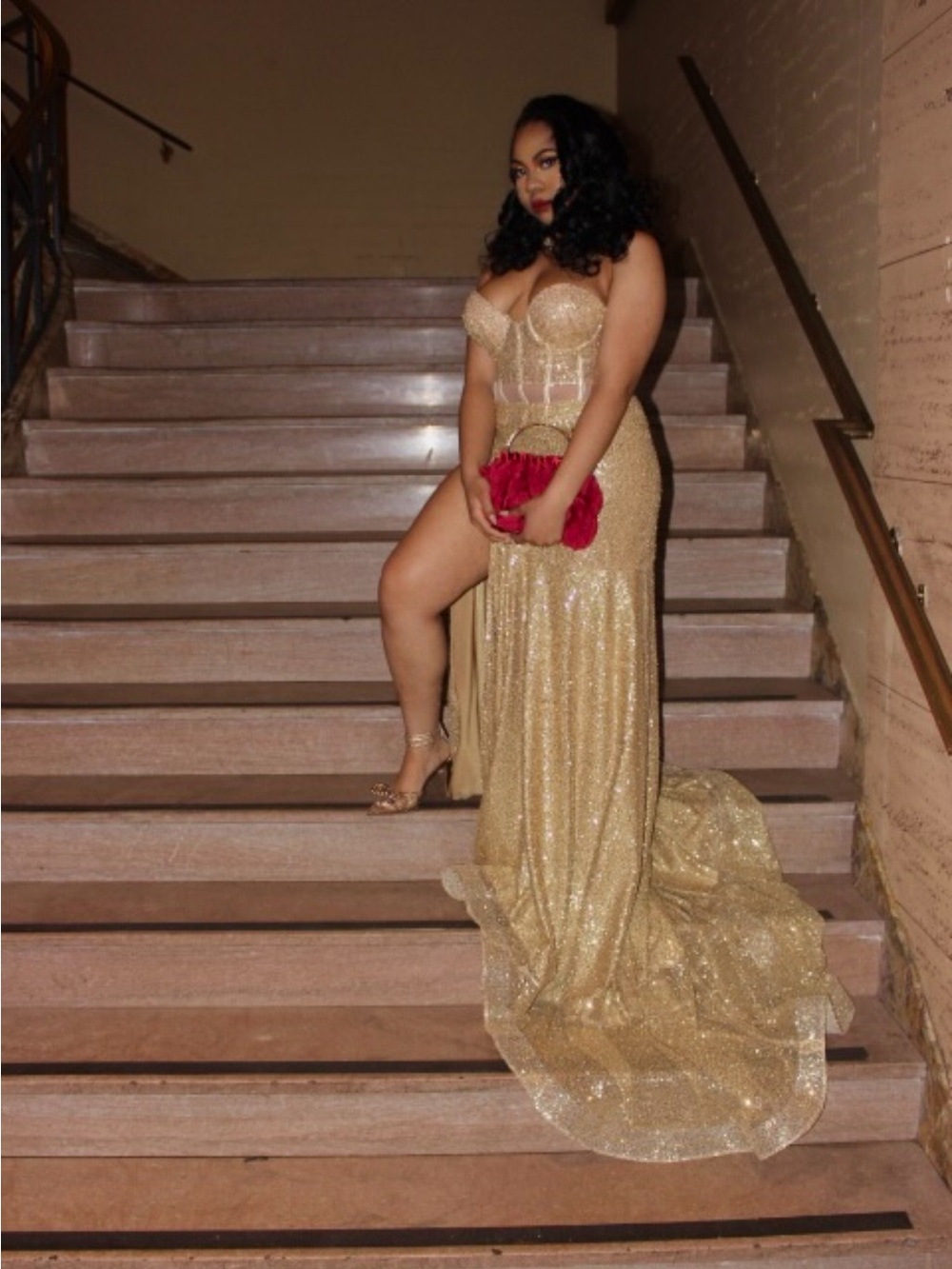 Gold Sequin Strapless Corset Evening Gown